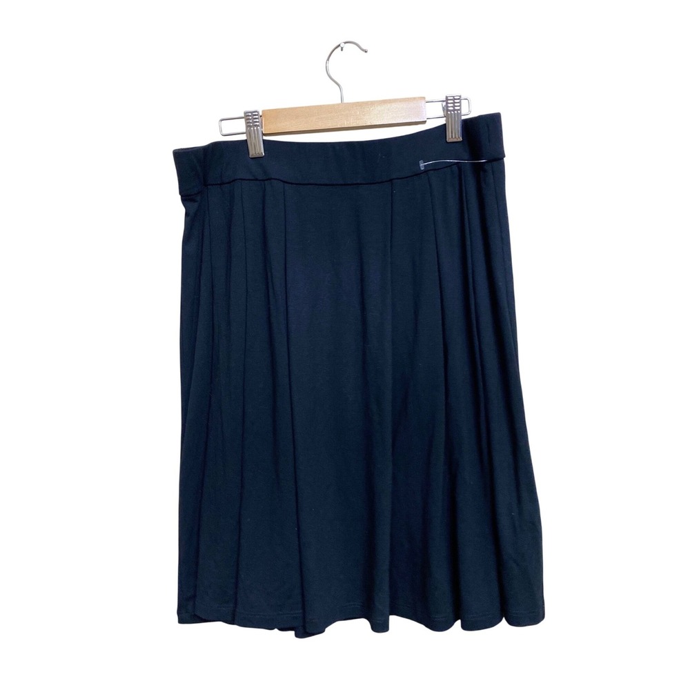 Eileen Fisher Womens Black Rayon Lycra Jersey Knit Pleated A-Line Midi Skirt M
